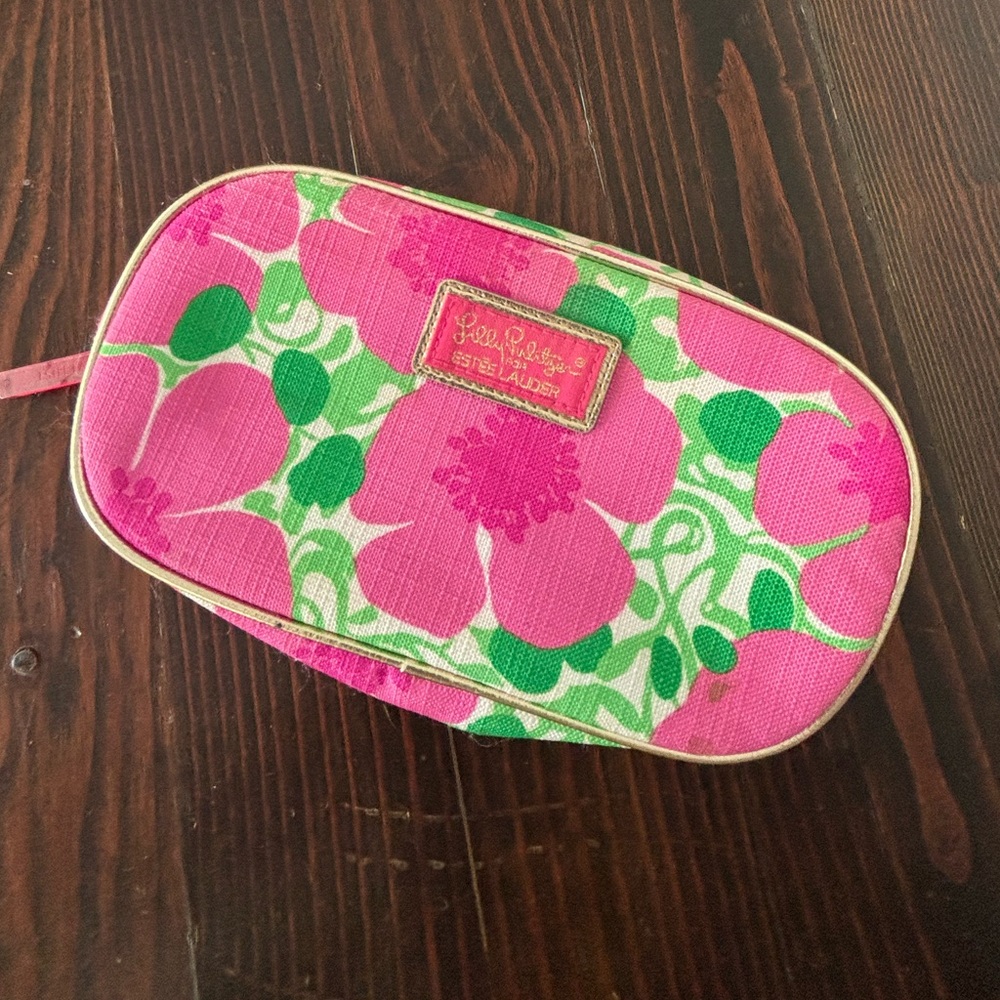 Lilly Pulitzer | Estée Lauder | Large Pink & Green Floral‎ Cosmetic Makeup Bag